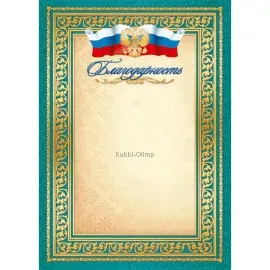 Грамота за участие в спортивных соревнованиях благодарность Россия 1439 в интернет-магазине kubki-olimp.ru и cup-olimp.ru Фото 0