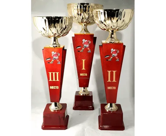 Комплект хоккейных кубков, Цвет: золото/красный, Высота кубка, см.: 35.5, Диаметр чаши, мм.: 120, фото 