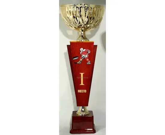 Кубок Н 6020C (3)хоккей, Цвет: золото/красный, Высота кубка, см.: 40.5, Диаметр чаши, мм.: 140, фото 